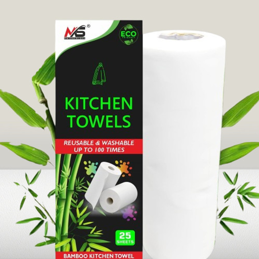 MS Enterprises Sustainable Bamboo Reusable Kitchen Towel Roll(1 Ply, 25 Sheets)