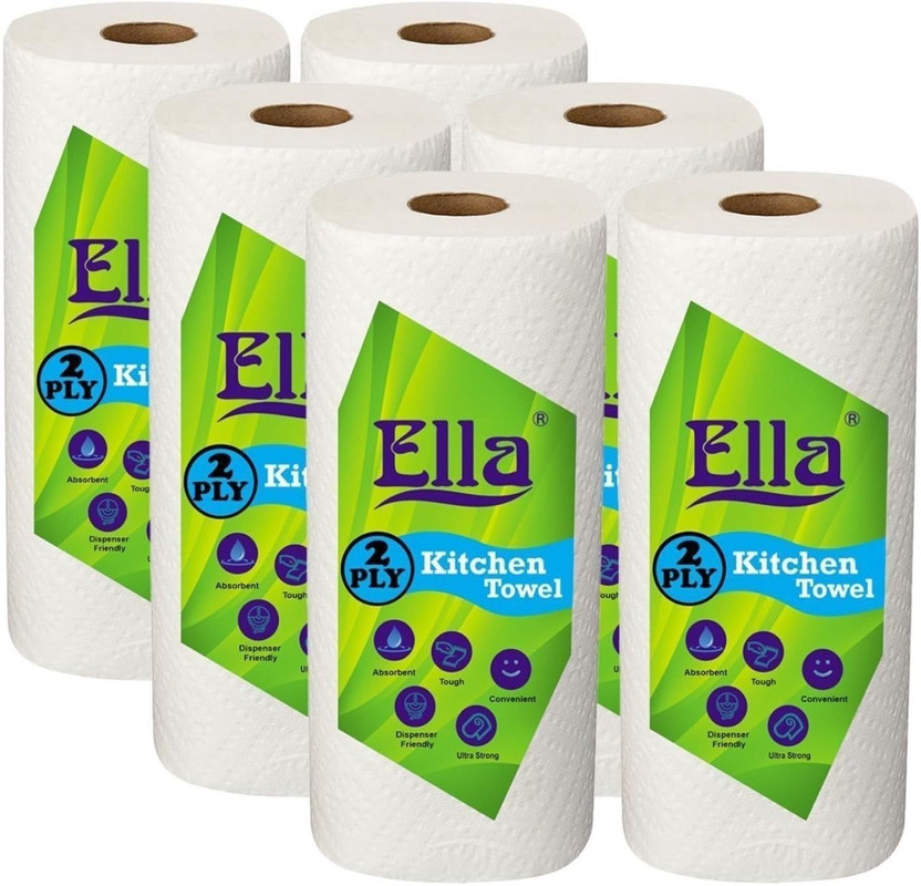 ELLA Kitchen Tissue/Towel Paper Roll Soft and Highly Absorbent Pack of 6(2 Ply, 360 Sheets)