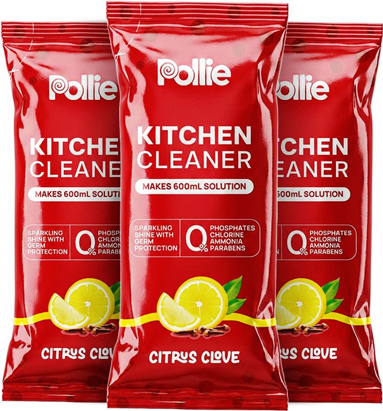Pollie Kitchen Cleaner Sachets (Pack of 3) – 1.8L, Multi-Surface Grease Remover Kitchen Cleaner(90 ml, Pack of 3)