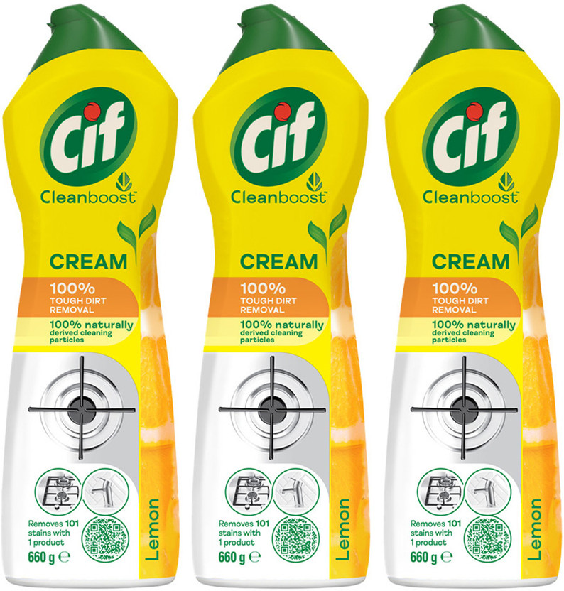 Cif Lemon Cleanboost Cream, For Tough Stain Removal, Multi-Surface Cream Cleanser Kitchen Cleaner(660 ml, Pack of 3)