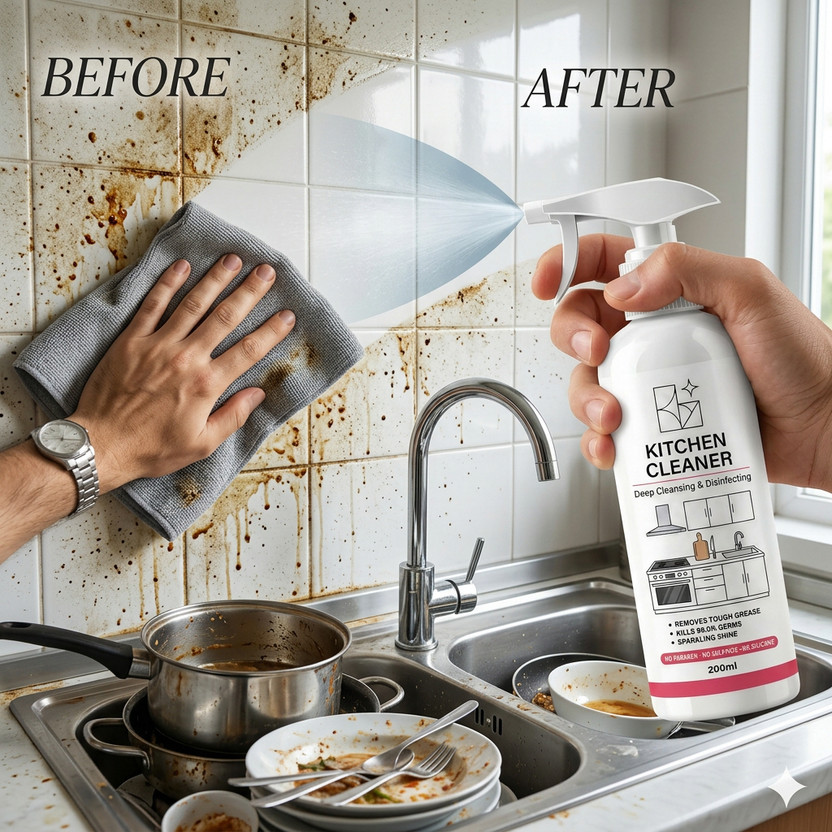 KVD Kitchen Cleaner Spray Kills 99.9 Percent Germs Removes Tough Grease Sparkle Wash Kitchen Cleaner(200 ml)