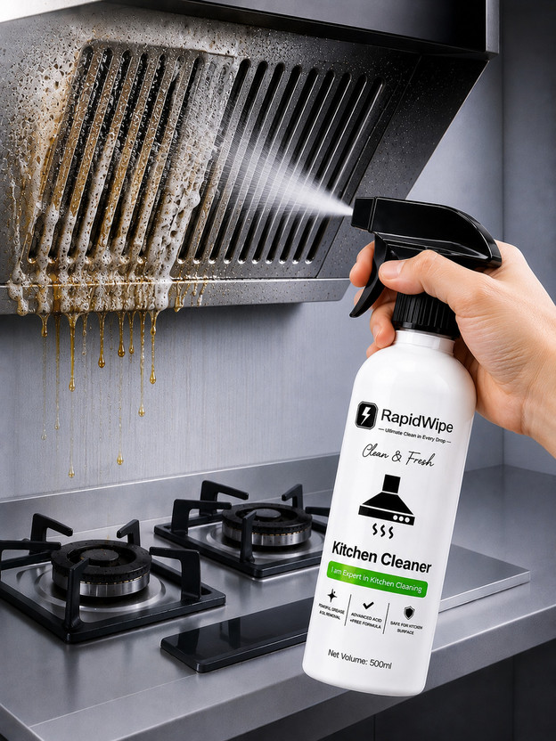 RAPIDWIPE Kitchen Foam Spray Cleaner | Cuts Heavy Duty Grease & Oil Stains Multi-Purpose Kitchen Cleaner(500 ml)