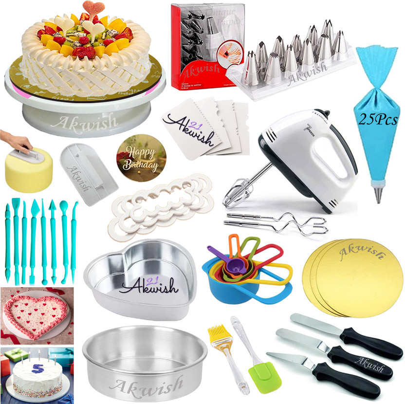Akwish cake making materials,cake baking set,baking kit combo,cake decorating items-1 Kitchen Tool Set(Multicolor, Baking Tools, Blender, Brush, Knife, Spatula, Measuring Jug)