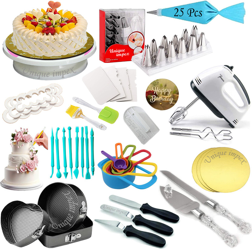 Unique Impex cake making materials, cake baking set,baking kit combo,cake decorating items-13 Kitchen Tool Set(Multicolor, Spatula, Whisk, Baking Tools, Brush)