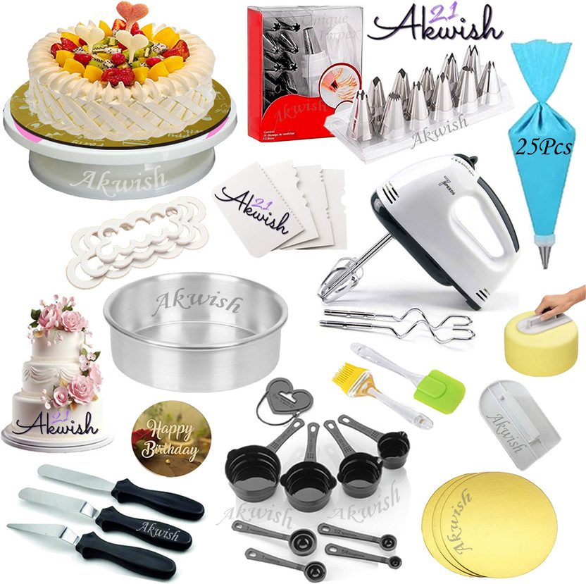 Akwish cake making materials, cake baking set, baking kit combo, cake decorating items Kitchen Tool Set(Multicolor, Baking Tools, Blender, Brush, Knife, Spatula, Measuring Jug, Cooking Spoon)