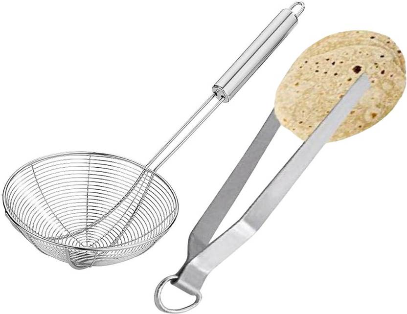 SHUBHCO Roti Chimta Tong Chapati Pakad Chimta With Deep Fry Strainer