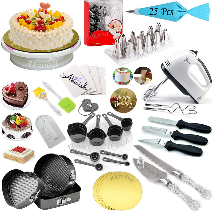 Akwish cake baking set + cake making materials + baking kit combo Kitchen Tool Set(Multicolor, Baking Tools, Blender, Brush, Cooking Spoon, Knife)