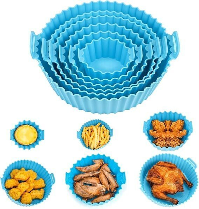 ShopVee Air Fryer Silicone Baking Tray 6PCS Set - Reusable & Non-Stick Kitchen Tool Set(Blue, Baking Tools)