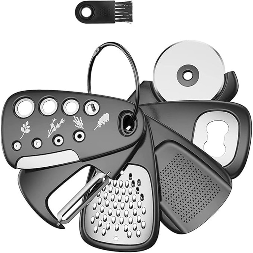 JUXEY Outdoor Kitchen Gadgets 6 Pcs Set Kitchen Tool Set(Black & Silver, Cutter, Grater, Opener, Peeler)