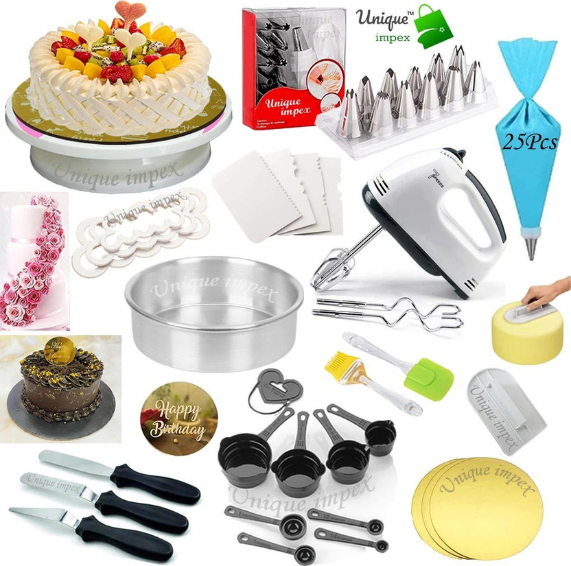 Unique Impex cake decorating items + cake making materials combo set with blender - Kitchen Tool Set(Multicolor, Spatula, Whisk, Baking Tools, Brush)