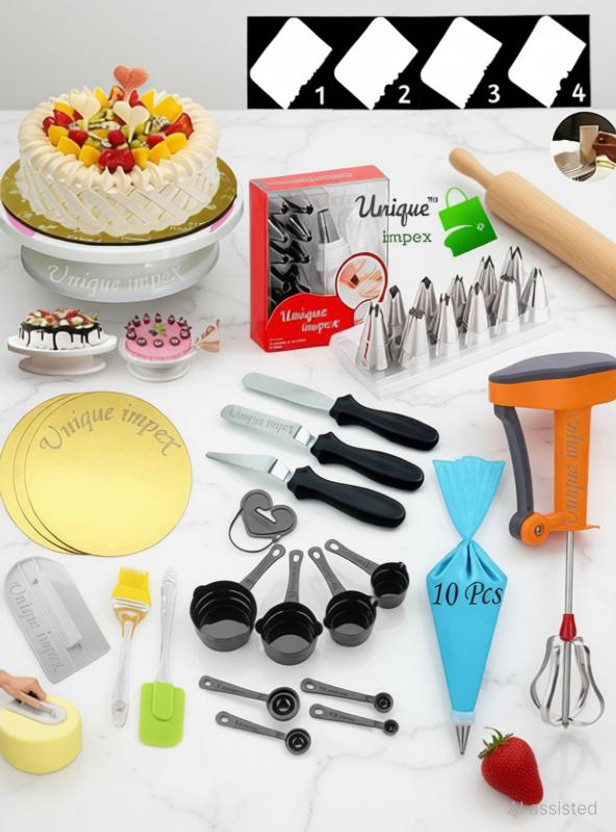 Unique Impex cake making materials with blender + cake baking set + baking kit combo offer Kitchen Tool Set(Multicolor, Baking Tools, Spatula, Brush)