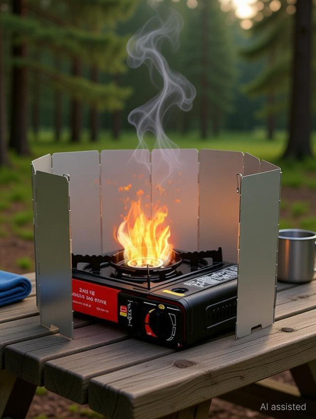 Zibuyu Lightweight Foldable Aluminum Alloy Camping Stove Windshield with 10 Plates Kitchen Tool Set(Silver, Baking Tools)