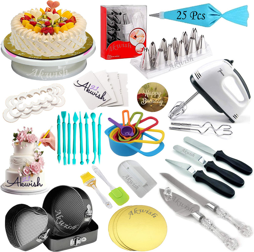 Akwish Akwish Cake baking set + cake making materials + baking kit combo Kitchen Tool Set(Multicolor, Baking Tools, Blender, Brush, Cooking Spoon) - Flipkart Deal