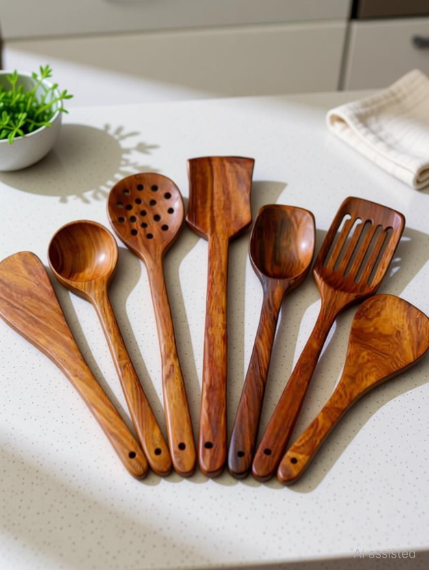 S S HANDICRAFT WOODEN SERVING & COOKING KITCHEN TOOLS Kitchen Tool Set(Brown, Cooking Spoon)