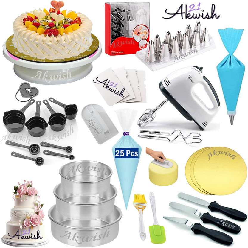 Akwish Cake baking set + cake making materials + baking kit combo + Kitchen Tool Set(Multicolor, Baking Tools, Blender, Cooking Spoon, Knife, Spatula)