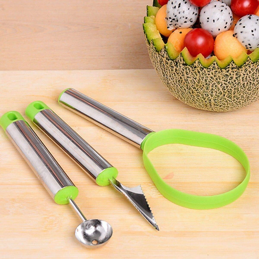 VOLTIXA Fruit Scoop & Melon Baller Tool Stainless Steel 3 in 1 Fruit Carving Spoon Kitchen Scoop