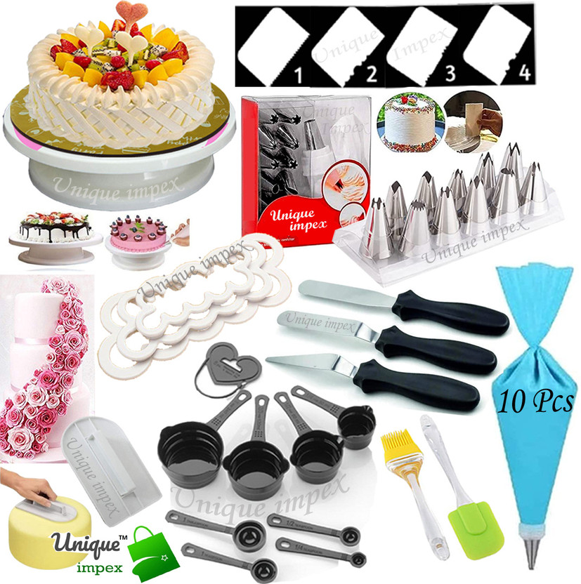 Unique Impex Free 10Pcs Disposable Piping Bag With Cake baking set combo-Reusable & Washable Kitchen Tool Set(Multicolor, Baking Tools, Brush, Spatula)