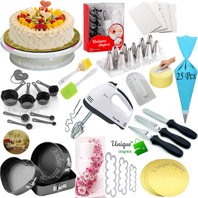 Unique Impex cake baking set beater + cake making materials full set combo Kitchen Tool Set(Multicolor, Knife, Spatula, Whisk, Baking Tools, Brush)