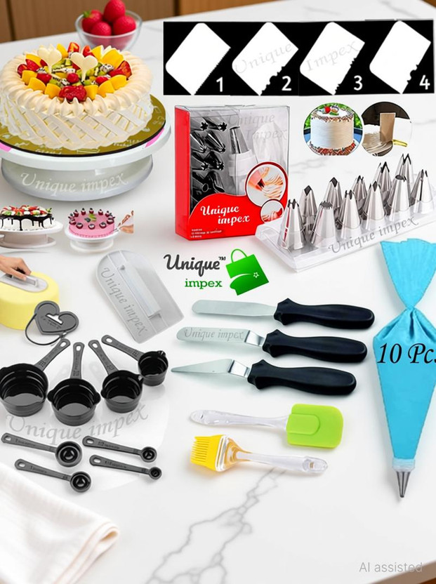 Unique Impex cake making materials full set combo + cake baking set + baking kit combo offer Kitchen Tool Set(Multicolor, Slicer, Spatula, Brush, Baking Tools)