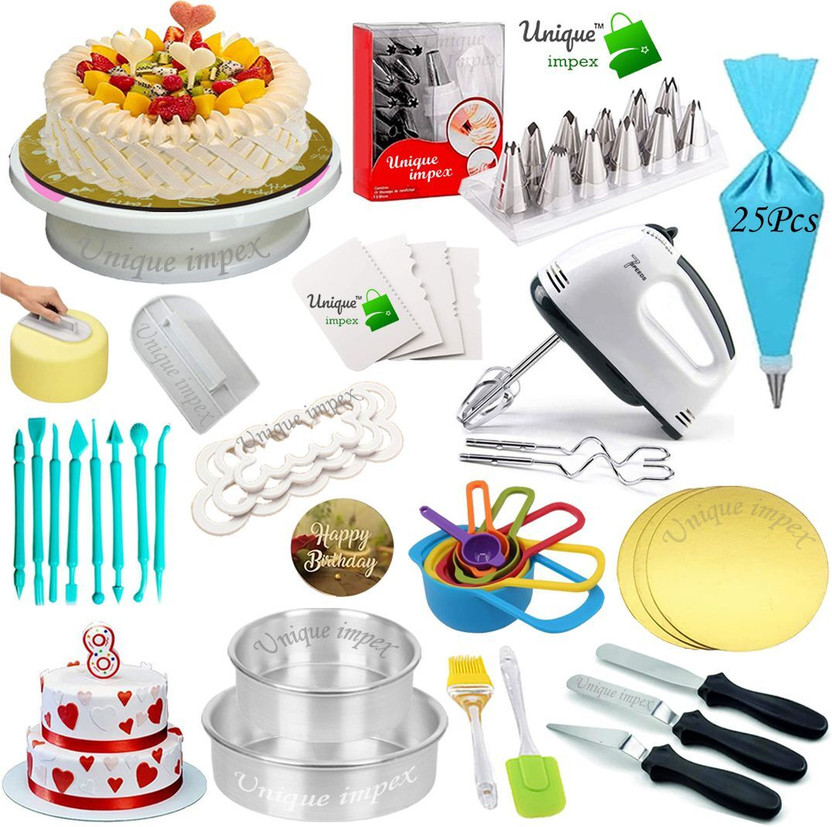 Unique Impex cake baking set for microwave oven + cake making materials Kitchen Tool Set(Multicolor, Spatula, Whisk, Baking Tools, Brush, Knife)