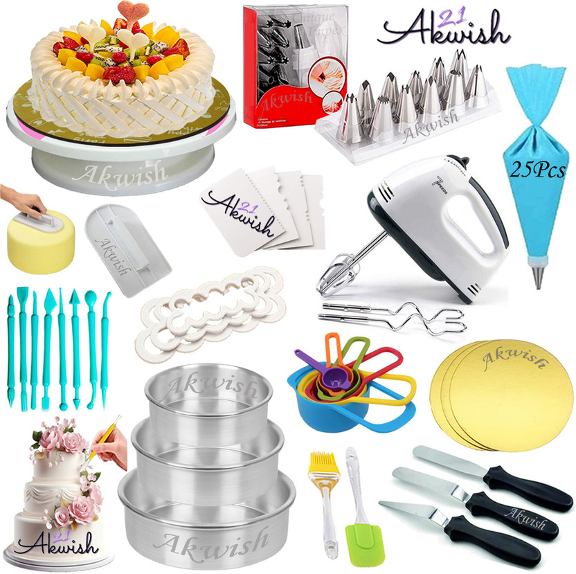 Akwish cake making materials + cake baking set +baking kit combo Kitchen Tool Set(Multicolor, Baking Tools, Blender, Brush, Knife, Spatula)