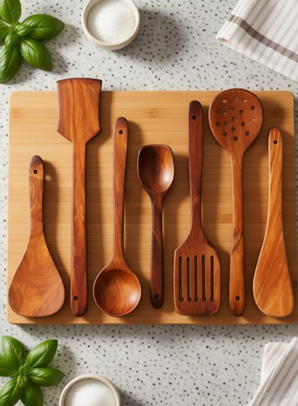 Ruby Perl Disposable Wooden Serving Spoon Set(Pack of 7)