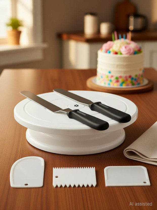 Vrukie Cake Turntable with 2 Icing Spatula and Icing Smoother Kitchen Tool Set(Baking Tools)