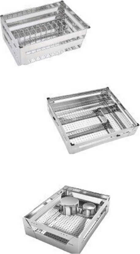 Sanjari XYZ (3 Piece 15X20X4,15X20X6,15X20X8 Stainless Steel Perforated Sheet Modular Kitchen Basket (3 Set 15 W X 20 D inches Basket) Steel Kitchen Trolley(Pre-assembled)