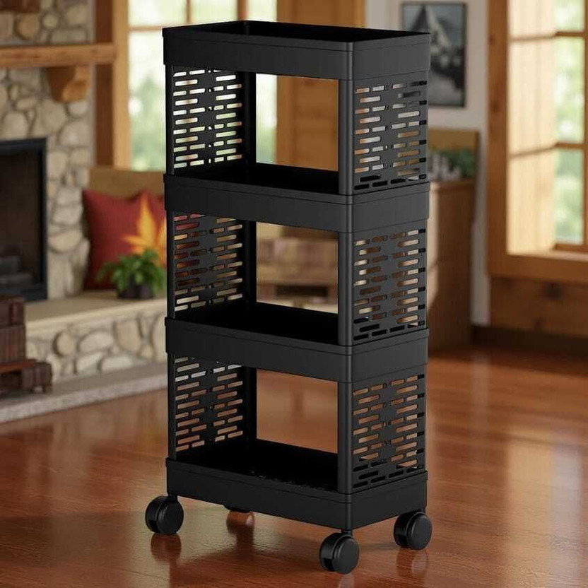 HomeQueen Multipurpose 4-Tier Floor Mount SmoothGlide 360° Space-Saving Storage System Plastic Kitchen Trolley(DIY(Do-It-Yourself))