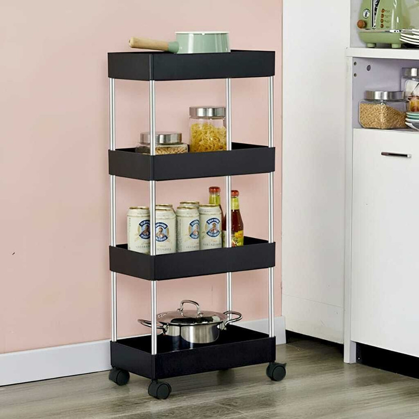 HomeQueen Multi-Purpose Plastic Storage Organizer 4-Tier Rack with Wheel Bathroom & Office Plastic Kitchen Trolley(DIY(Do-It-Yourself))