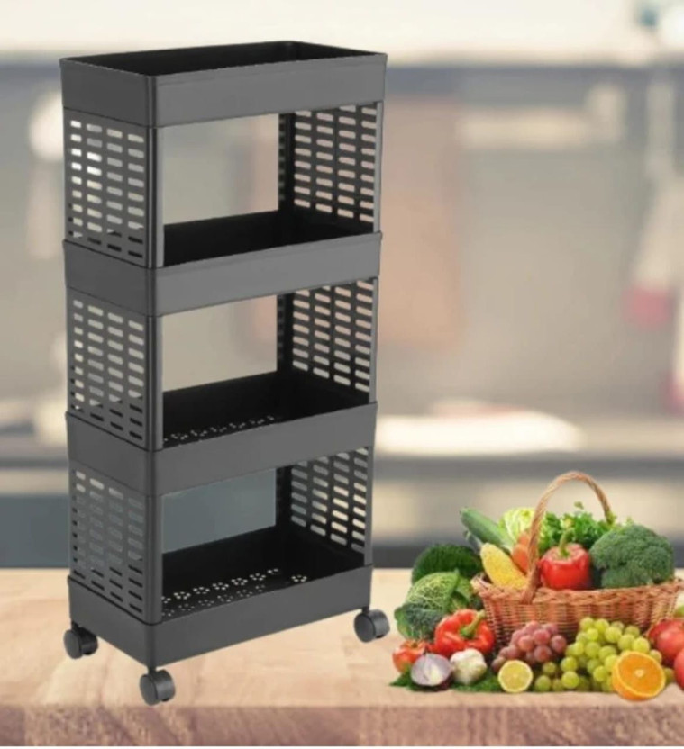 HomeQueen HOMEQUEEN Multipurpose 4-Tier Floor Mount Shelf Kitchen Organizer Rack Plastic Kitchen Trolley(Pre-assembled)