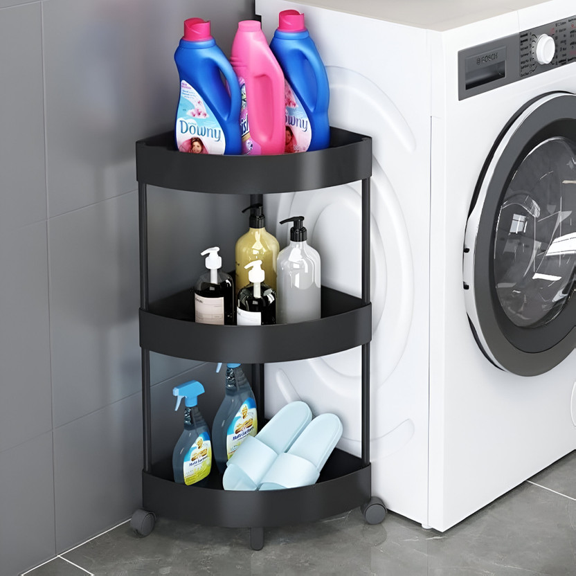 VM BOND Multi-Purpose Cornar Storage Organizer 3-Tier Rack with Wheel Bathroom & Office Plastic Kitchen Trolley(DIY(Do-It-Yourself))