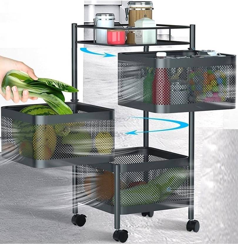 Craftbin 3Tier Fruit and Vegetable Trolley Kitchen Rotating Rack Onion