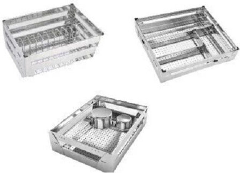 Sanjari Stainless Steel Modular Kitchen Basket Accessories(3 Piece 17X20X4,17X20X6,17X20X8 Stainless Steel Perforated Sheet Modular Kitchen Basket (3 Set 17 W X 20 D inches ) Steel Kitchen Trolley(Pre-assembled)