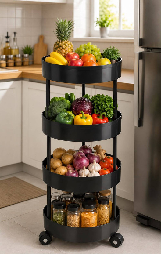 PRIKAP PRIKAP ENTERPRISE 4-tier Multipurpose Plastic Fruit & Vegetable trolley with Wheels | Black Plastic Kitchen Trolley(DIY(Do-It-Yourself)) - Flipkart Deal