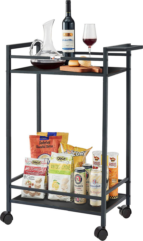Winstar 2-Tier Heavy Duty Metal Rolling Cart with Wheels | Black Bar Trolley Iron Kitchen Trolley(DIY(Do-It-Yourself))