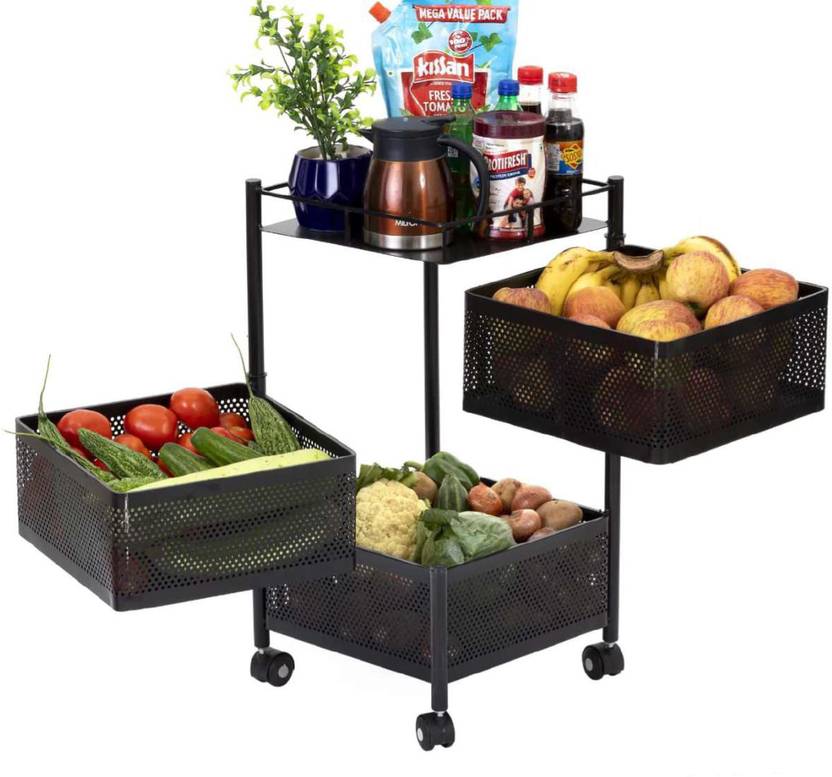 backbone Fruits & Vegetable Trolley Basket Organizer Stand for Kitchen