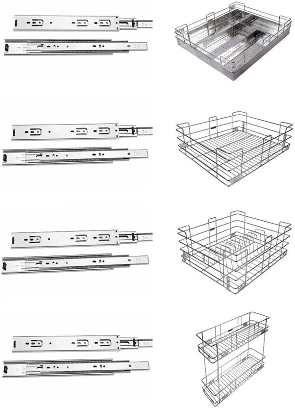 Sanjari Stainless Steel Modular Kitchen Basket 4 Pcs 17*20 Inch-8*20*17 Pullout Stainless Steel Kitchen Trolley(Pre-assembled)
