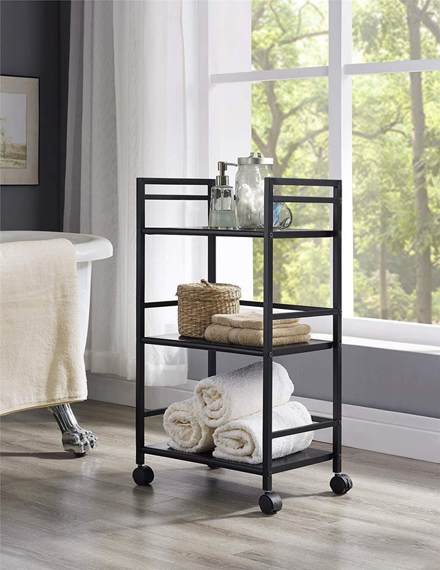 Winstar 3-Tier Heavy Duty Metal Rolling Cart with Wheels | Black Color Iron Kitchen Trolley(DIY(Do-It-Yourself))