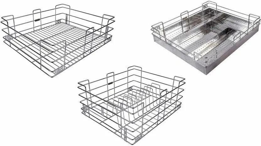Easyhome Furnish Steel Gold (Set of 3 pcs )Stainless Modular Kitchen Basket, 19 W X 20 D inches Steel Kitchen Trolley(Pre-assembled)