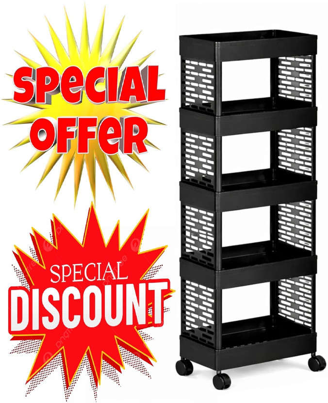 leros 5 Layer Black Tier Rolling Storage Kitchen Storage Organizer Kitchen Trolley Plastic Kitchen Trolley(DIY(Do-It-Yourself))