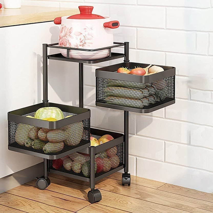 LATESTTREND 3 Layer Trolley with Wheels Fruit & Vegetables Storage Solutions for Kitchen Iron Kitchen Trolley(Pre-assembled)