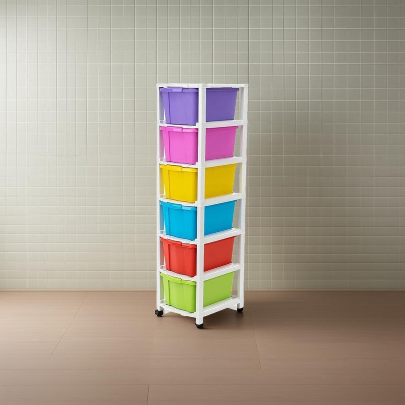 Anushthan 6 Compartments Large Modular Drawer Kitchen Rack Drawer for Toy Clothes Plastic Kitchen Trolley(DIY(Do-It-Yourself))