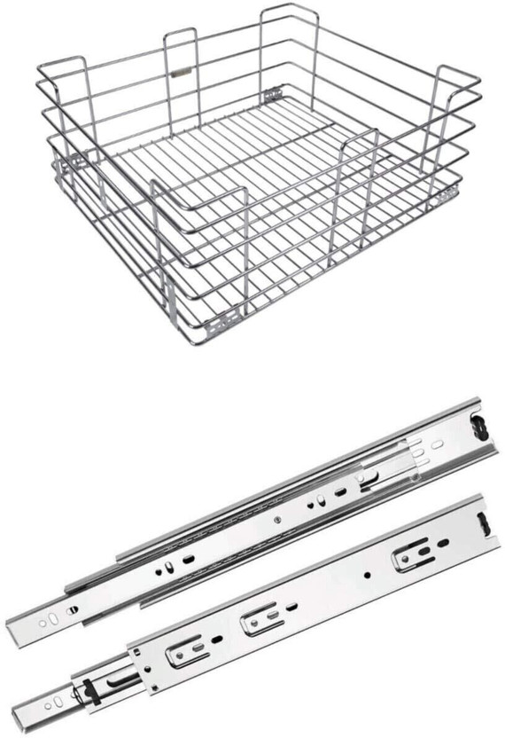 Sanjari Modular Kitchen Stainless Steel Plain Cabinet (19W*20L*8H) Basket Stainless Steel Kitchen Trolley(Pre-assembled)