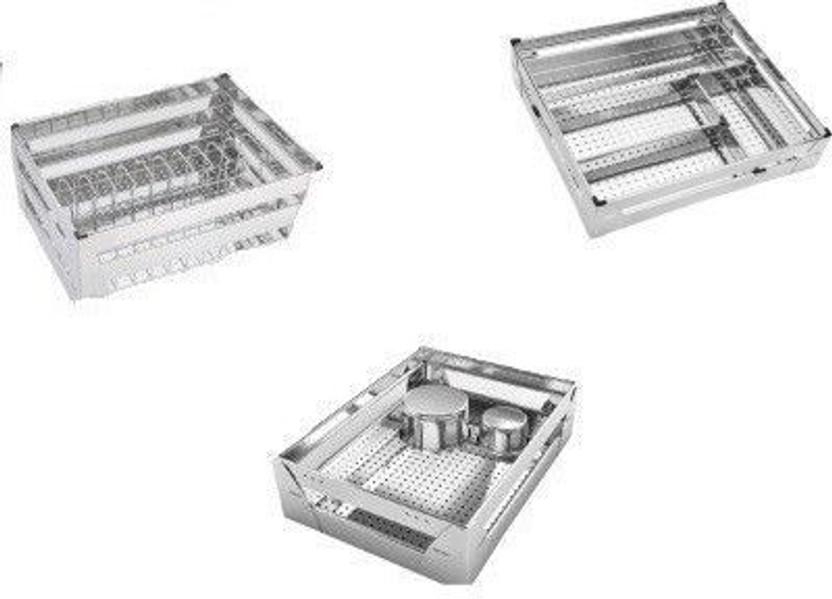 Sanjari Steel Modular Kitchen Basket Accessories(3 Piece 17X20X4,17X20X6,17X20X8 basket Steel Kitchen Trolley(Pre-assembled)