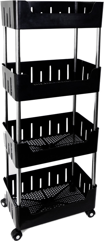 DM PLUS Multi-Purpose Plastic Storage Organizer 4-Tier Rack with Wheel Bathroom & Office Plastic Kitchen Trolley(DIY(Do-It-Yourself))
