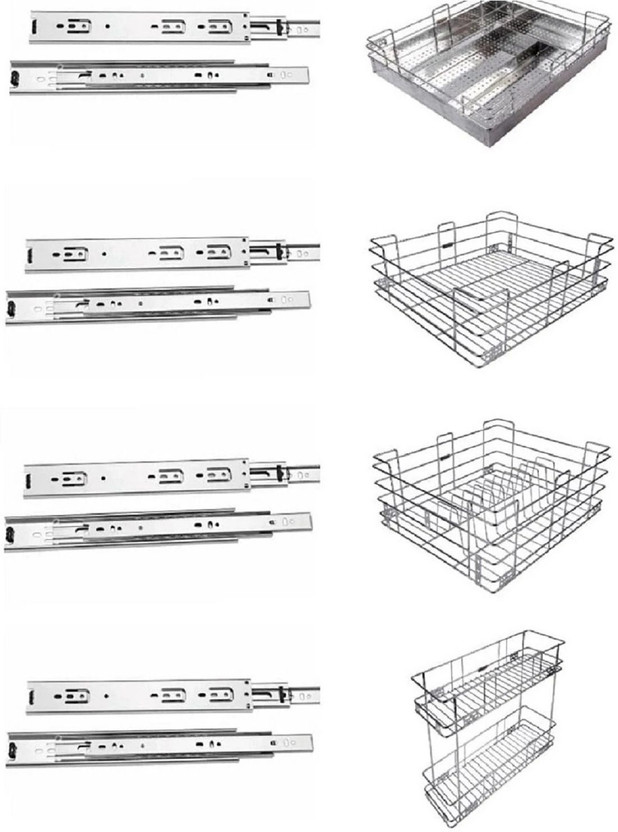 Sanjari Steel Basket 21X20X4 SheetCutlery21X20X6PlainBasket 21X20X8 Thali Basket1Pullout Stainless Steel Kitchen Trolley(Pre-assembled)