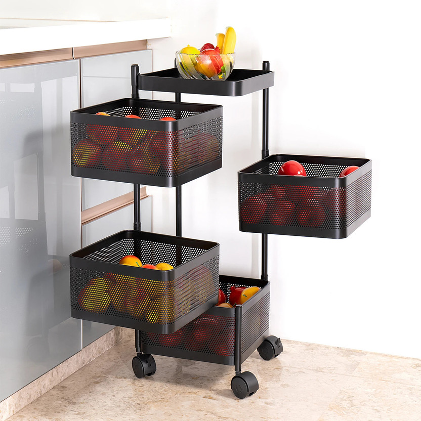 VR 4 Layer Kitchen Trolley Storage Rack Square Design Fruits & Vegetable Basket Iron Kitchen Trolley(Pre-assembled)