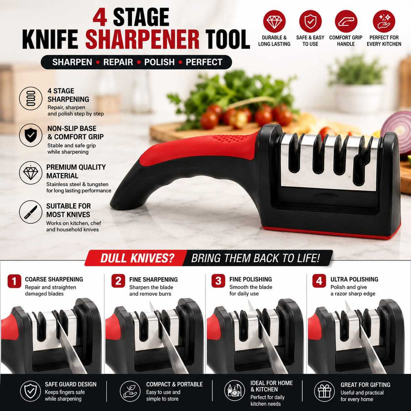 AI STYLEHUB 4 Stage Knife Sharpener Tool Knife Sharpening Steel(Plastic, Steel)