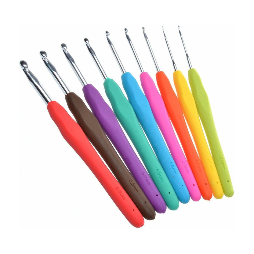 Yutiriti Set of 9pcs Multicolor Polycarbonate Crochet Hook Knitting Needle Set For Sewing Craft Yarn Sweater Woolen Cloth (Size from 2.0mm to 6.0mm) Knitting Pin(Pack of 9)